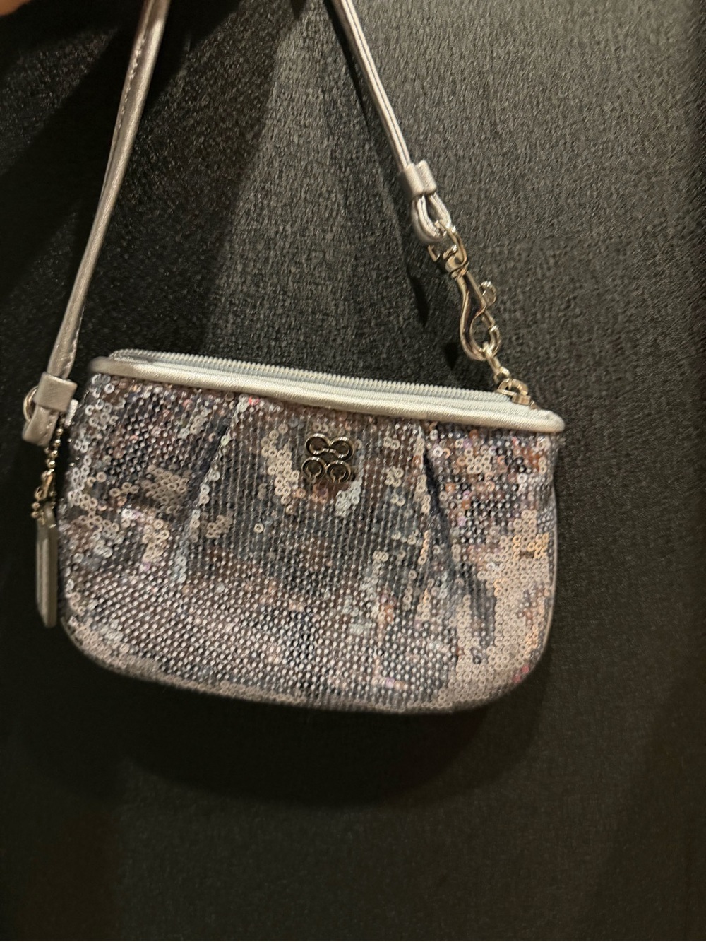 Coach Sequin Mini Wristlet - Silver